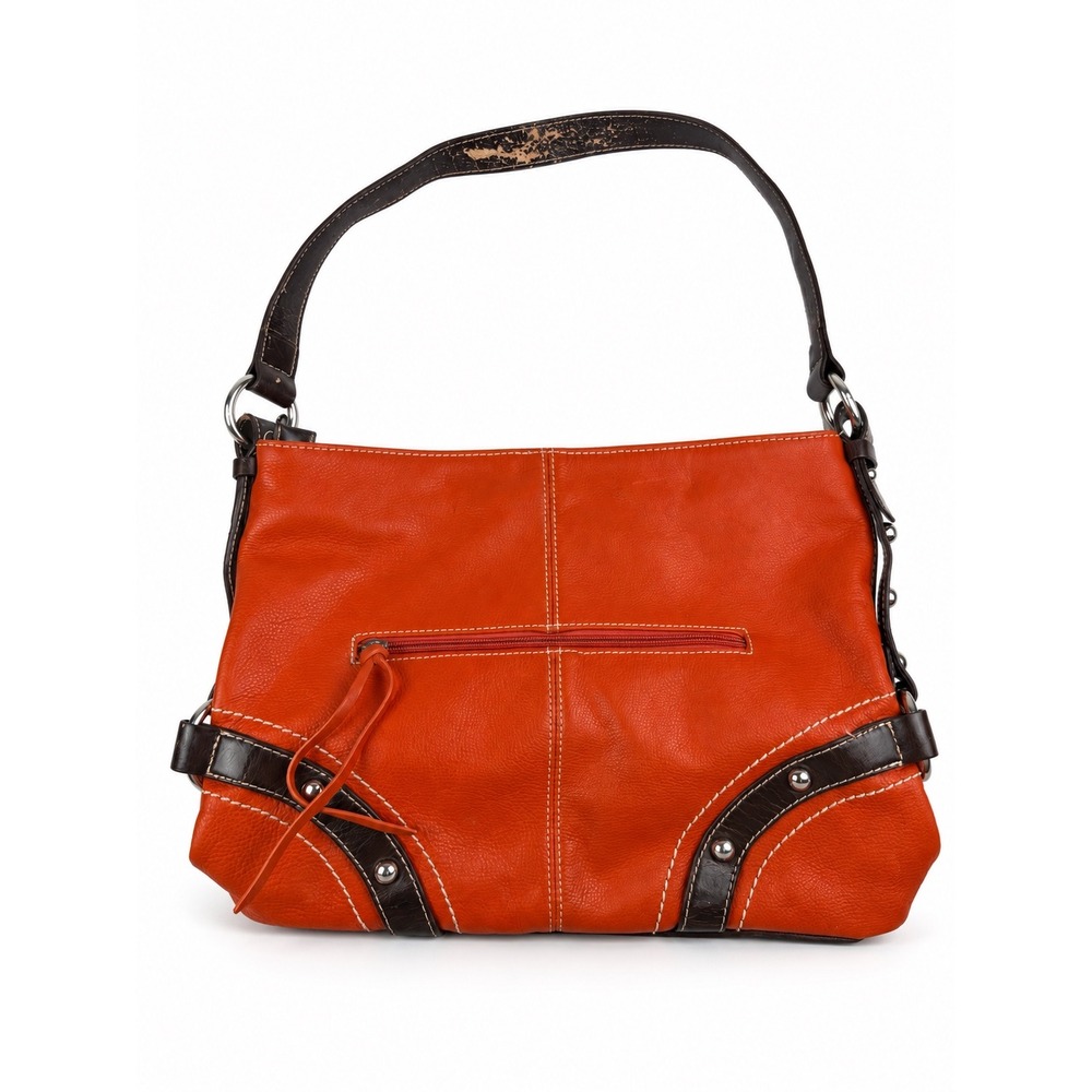 Luce Vintage Y2K Orange Pebbled Leather Studded Hobo Shoulder Bag